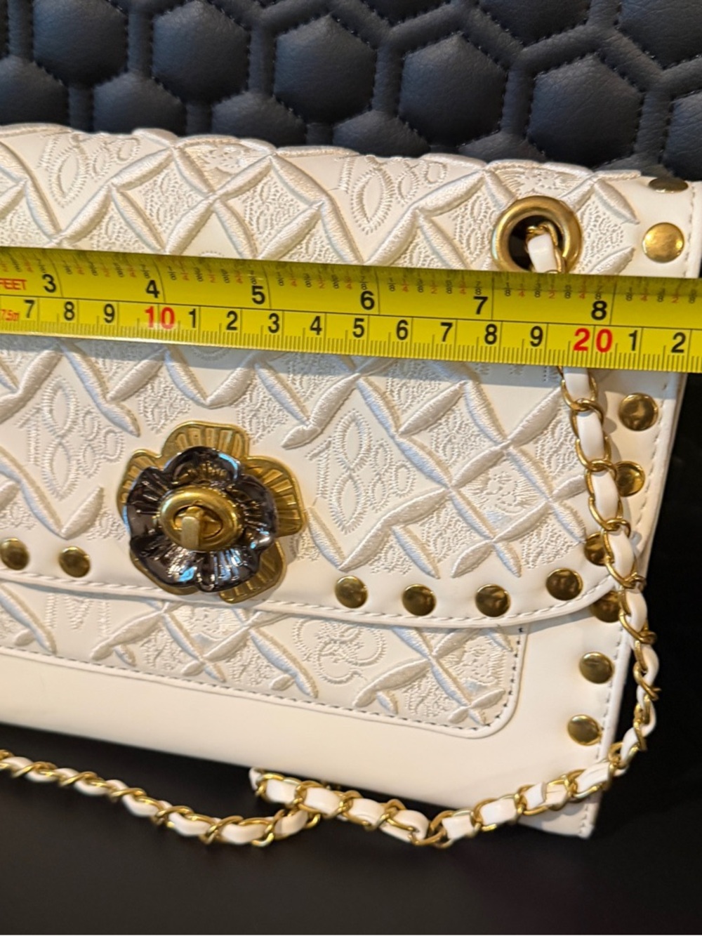 White Quilted Chain-Handle Shoulder Bag with Gold Hardware - Picture 2 of 5